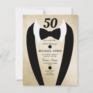Guld Tuxedo Manar 50:e Födelsedagsfest inbjudan