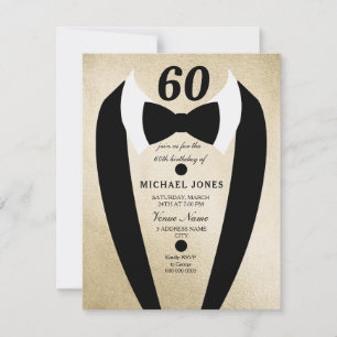 Guld Tuxedo Manar 60:e Födelsedagsfesten Inbjudan