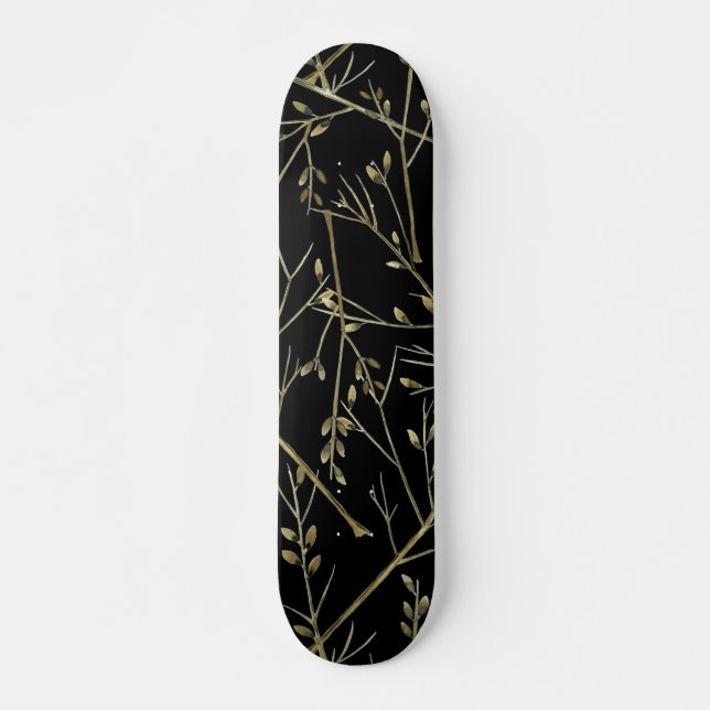 Guld Twigs på Black Mini Skateboard Bräda 18,5 Cm (Framsida)