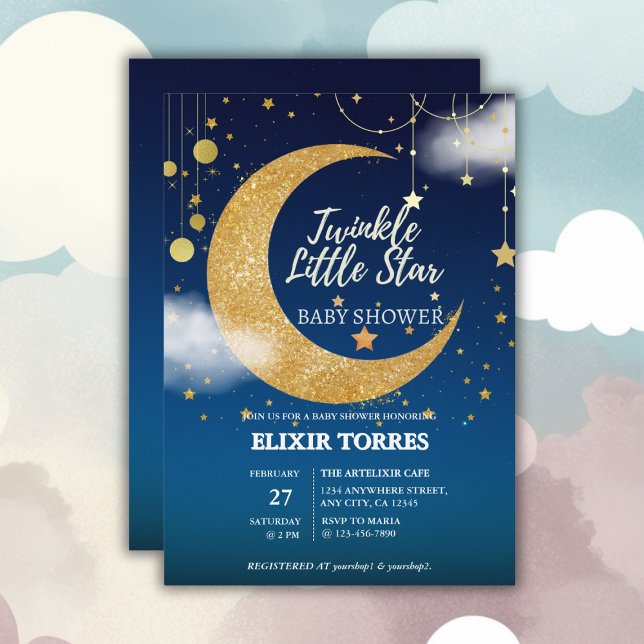 Guld Twinkle Little Star Dreamy Baby Shower Inbjudningar (Skapare uppladdad)