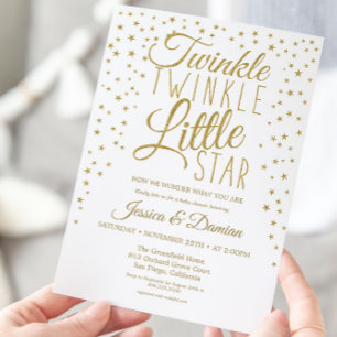 Guld Twinkle Little Star Gender Reveal Baby Shower Inbjudningar