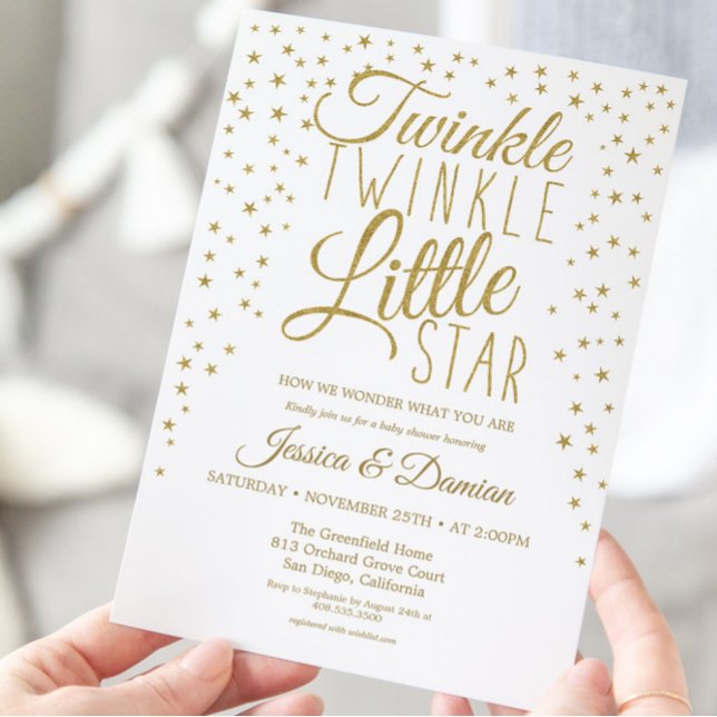 Guld Twinkle Little Star Gender Reveal Baby Shower Inbjudningar (Skapare uppladdad)