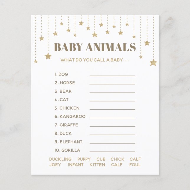 Guld Twinkle Little Star Shower Baby djur Game (Framsida)