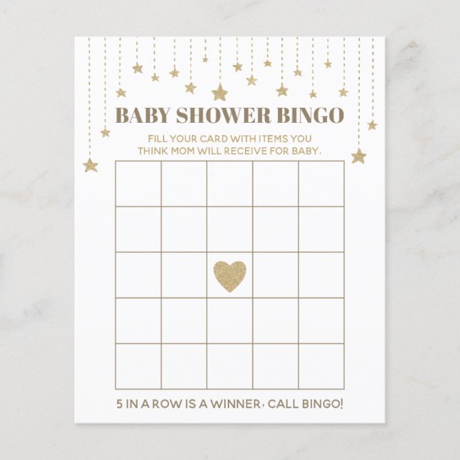 Guld Twinkle Little Star Shower Bingo Game (Framsida)
