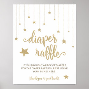 Guld Twinkle Little Star Shower Diaper Raffle Game Poster