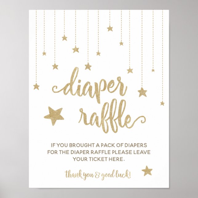Guld Twinkle Little Star Shower Diaper Raffle Game Poster (Framsidan)