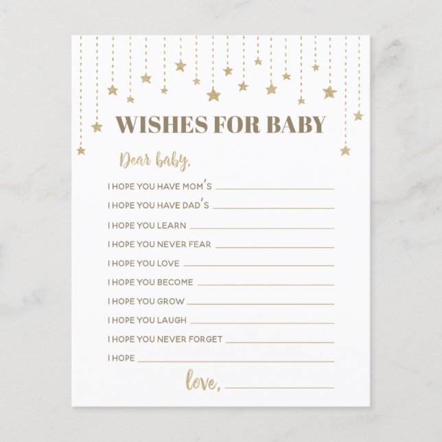 Guld Twinkle Little Star Shower Önskemål för Baby (Framsida)