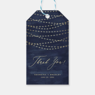 Guld Twinkle String Ljus marinblå Tack Presentetikett