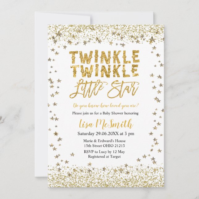 Guld Twinkle Twinkle Little Star Baby Shower Inbjudningar (Framsida)