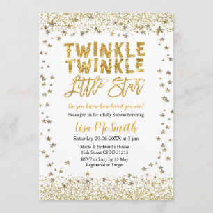 Guld Twinkle Twinkle Little Star Baby Shower Inbjudningar