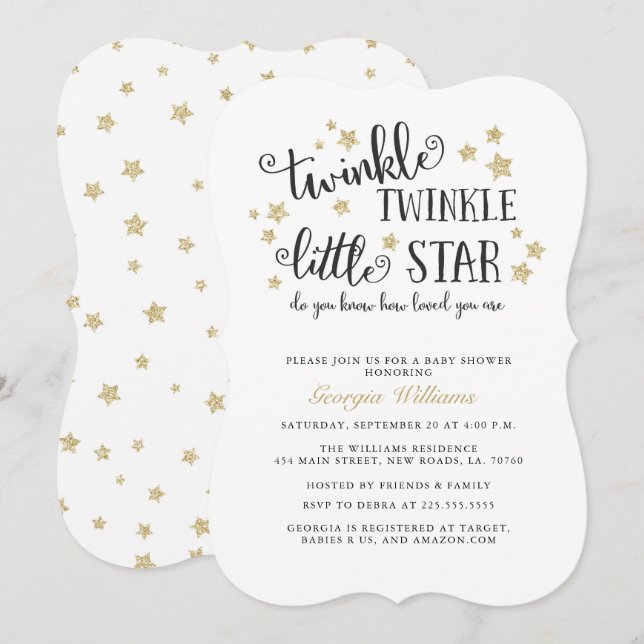 Guld Twinkle Twinkle Little Star Baby Shower Inbjudningar (Fram/baksida)