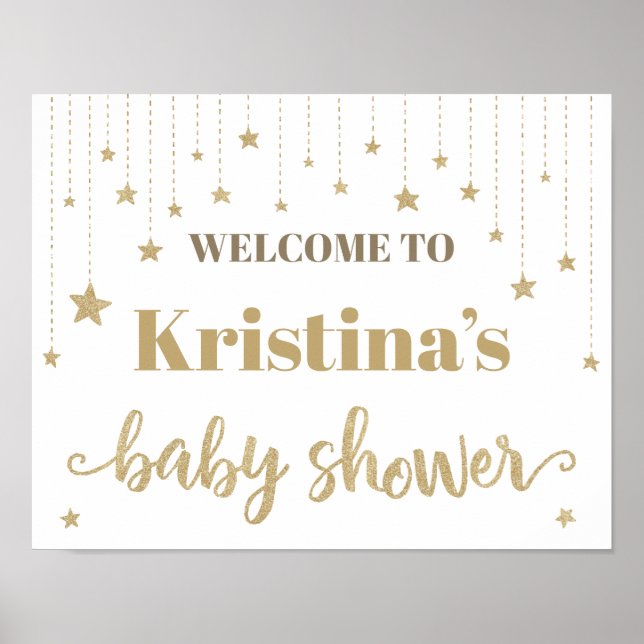 Guld Twinkle Twinkle Little Star Baby Shower Sign  Poster (Framsidan)