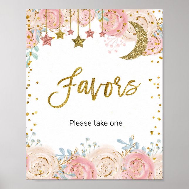 Guld twinkle twinkle star Watercolor Favor Sign Poster (Framsidan)