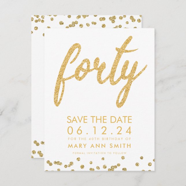 Guld Typ 40: e födelsedag Spara Konfetti Inbjudningar (Fram/baksida)