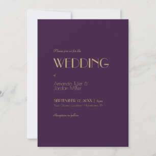 Guld-typdeco Mörk Lila Photo Bröllop Inbjudningar