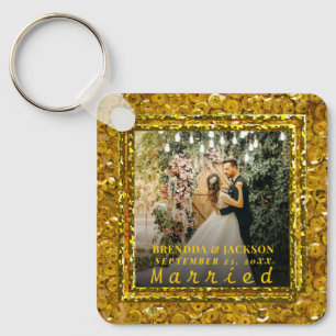 Guld Type Bröllop Photo, gift jul-Elegant Nyckelring