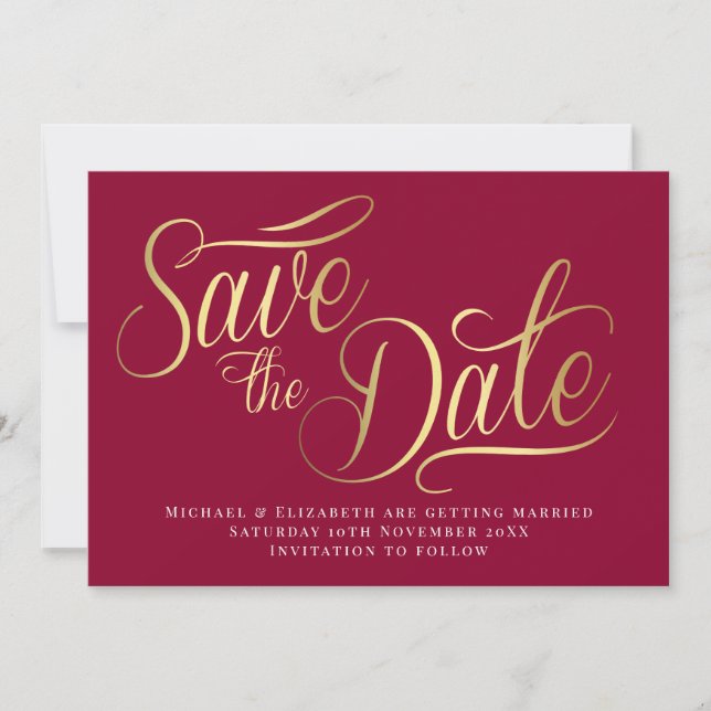 Guld Typo Modern Burgundy Spara Datum Kort (Framsida)