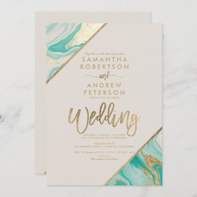 Guld typografi av sköldpaddor i bröllop inbjudningar (Fram/baksida)