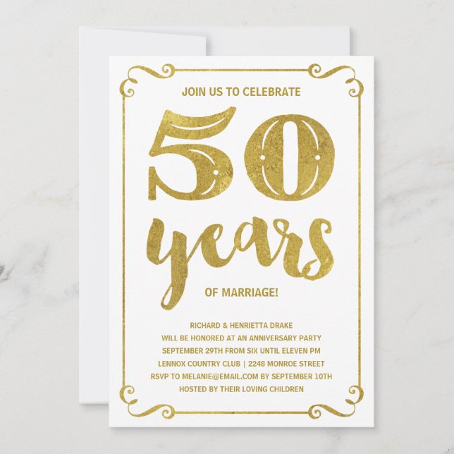 Guld Typografi | Falsk Folie 50-årsjubileum Inbjudningar (Framsida)