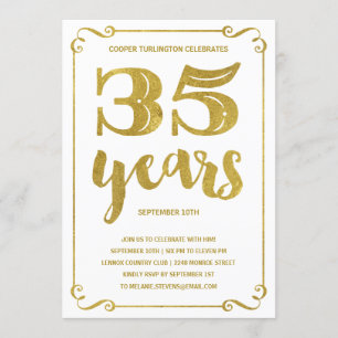 Guld Typografi Faux Foil 35e Födelsedagsfest Inbjudningar