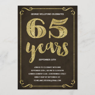 Guld Typografi   Faux Foil 65e Födelsedagsfest Inbjudningar