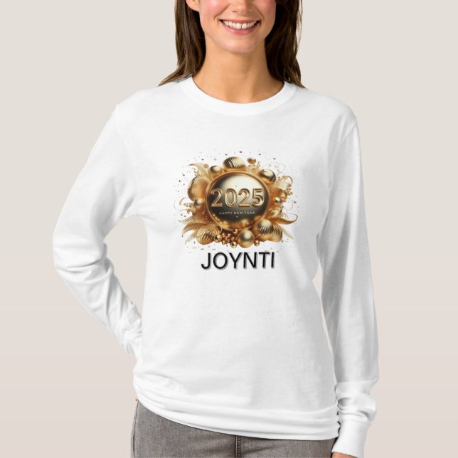 Guld-typografi gott nytt år 2025 kvinnor t shirt (Framsida)