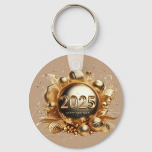 Guld typografi gott nytt år 2025 nyckelring