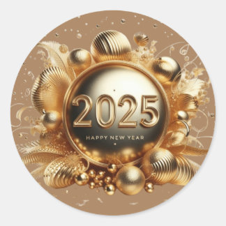 Guld typografi gott nytt år 2025 runt klistermärke