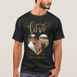 Guld Typografi Hjärtform Foto Black Valentine T Shirt