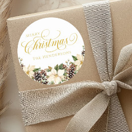 Guld Typografi Jul Poinsettia vit Runt Klistermärke