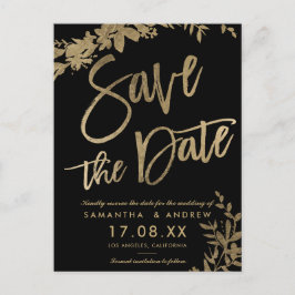 Guld-typografi löv-blommigt svart spara datum meddelande vykort