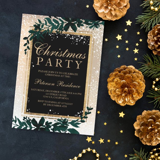 guld-typografi löv snö elegant chic jul jul inbjudningar (Skapare uppladdad)