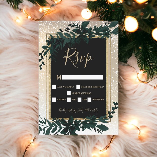 guld-typografi löv snö elegant osa på vintern (gold typography leaf snow elegant winter rsvp)