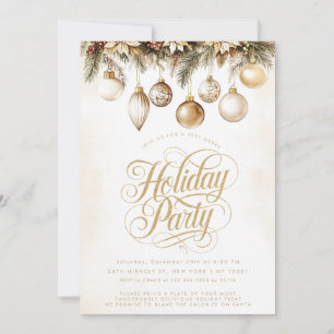 Guld Typografi Ornaments Baubles jul Party Inbjudningar