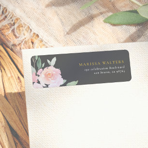 Guld Typografi Rosa Flowers & Grått Returadress Etikett