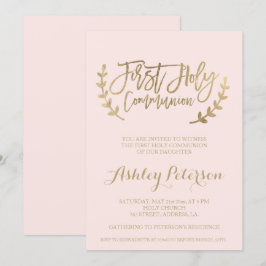 Guld typografi  rosa Första Heligan Kommunision Inbjudningar