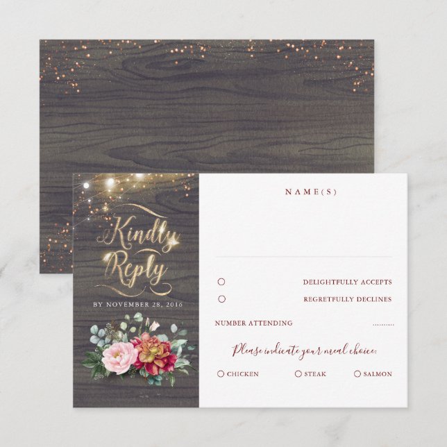 Guld Typografi Rustic Fall Wedding OSA Kort (Fram/baksida)