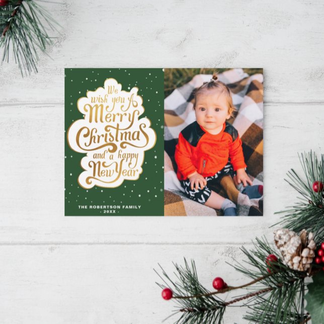 guld-typografi-skript grönt christmas helgdag vykort (Skapare uppladdad)