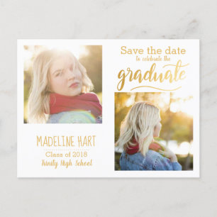 Guld Typografi Student Spara datum två foto Vykort