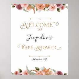 Guld Typography Dusty Rosa Blommigt Girl Baby Show Poster