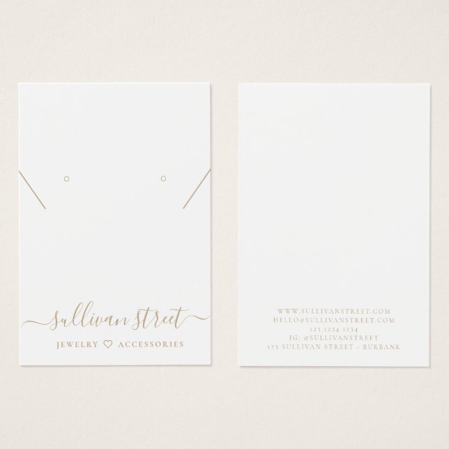 Guld Typography Earrings Necklace Visning Card Visitkort (Framsida & baksida)