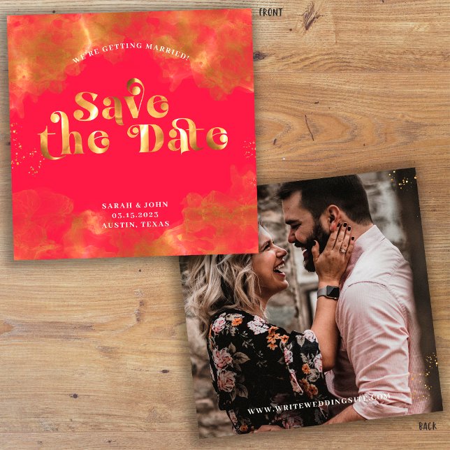 Guld Typography Elegant Red Rosa Magenta Photo Spara Datumet (Skapare uppladdad)