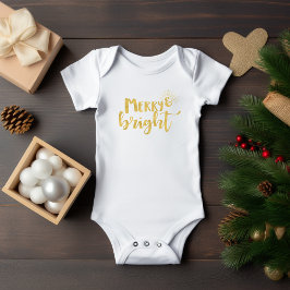 Guld Typography Merry och Bright Jul T Shirt