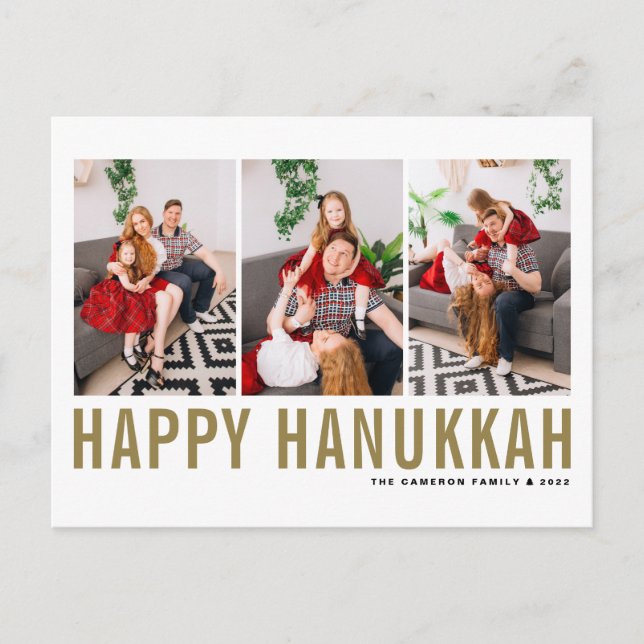 Guld Typography Photo Collage Lycklig Hanukah Helg Vykort (Framsida)