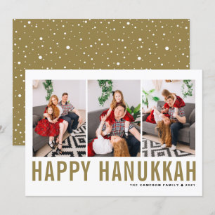Guld Typography Photo Collage Lycklig Hanukah Julkort
