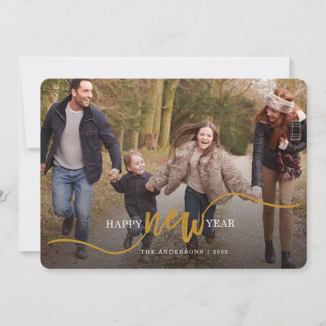 Guld Typography Photo Gott nytt år Julkort (Framsida)