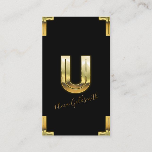 Guld U Initial och Gräns Affärskort Visitkort (Framsida)