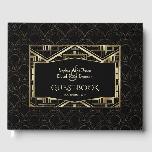 Guld Underbar Gatsby Art Deco Stil Bröllop Gästböcker