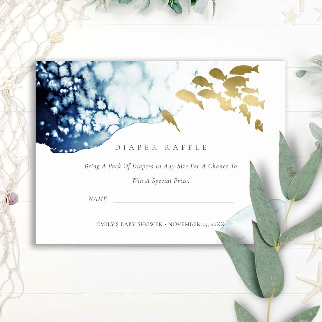 GULD UNDERVATTEN FISK BLÖJA LOTTERI BABYSHOWER TILLÄGGSKORT (Skapare uppladdad)