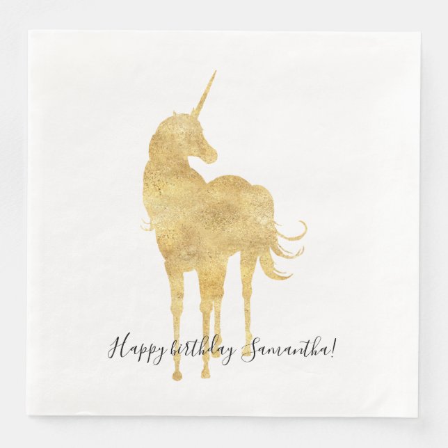 Guld Unicorn Birthday Pappersservett (Framsida)